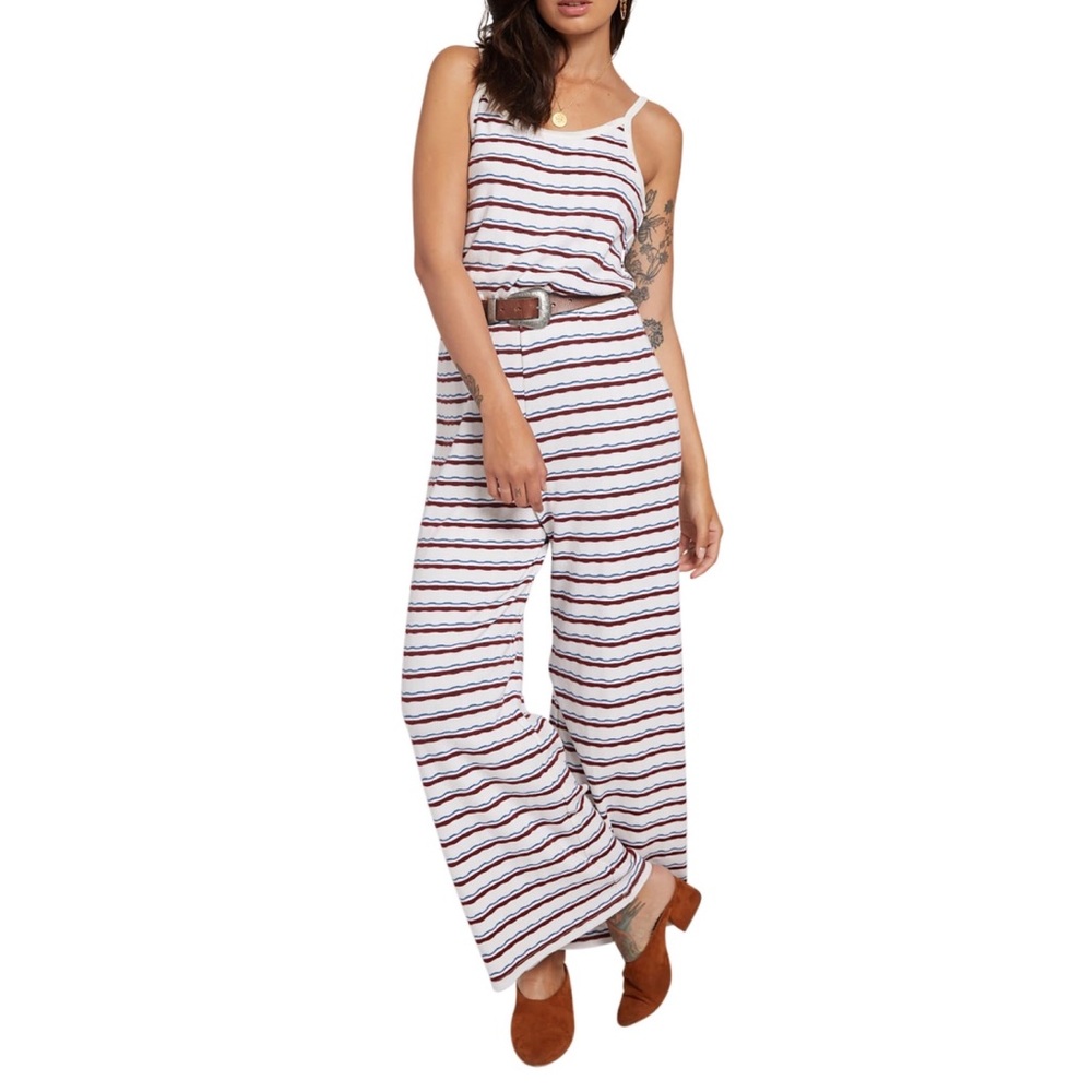 VOLCOM STONE‎ ROW Striped Jumpsuit Skate Night Jumper Red White Blue